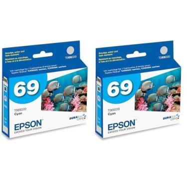 Imagem de Cartucho de tinta EPSON 69 DuraBrite Ultra Cyan, pacote com 2