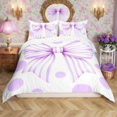 Imagem de Conjunto de capa de edredom infantil com gravata borboleta tamanho Queen, conjunto de cama romântico adorável princesa meninas meninos, decoração de quarto kawaii, fantasia sonhadora, capa de colcha