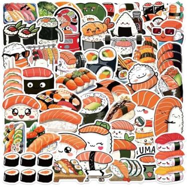 Imagem de 50 peças kawaii adesivo de comida japonesa fofo rolo de sushi adesivos de vinil à prova d'água decalques de vinil para laptop Hydro Flask livro telefone garrafa de água adesivo de sushi para