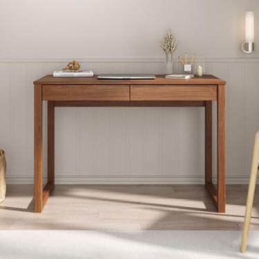 Imagem de IDIMEX Mesa Escrivaninha Madeira 2 Gavetas Castanho Noah Escrivaninha para Quarto Minimalista Retro 110 cm