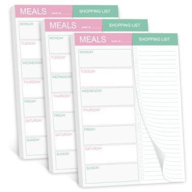 Imagem de (Pacote com 3) Bloco magnético para planejamento de refeições para geladeira – Bloco de planejamento de refeições de 25,4 cm x 17,8 cm com lista de compras. 52 semanas sem data para planejador de