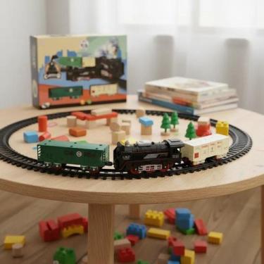 Imagem de Trem Brinquedo Trenzinho Pista Locomotiva Luz Som Luz 17 Peças - Pica 
