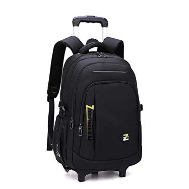 Imagem de Mochila infantil preta com rodinhas para meninos e adolescentes, mala de mão com rodinhas para escola - 2 rodas, A1# Preto amarelo - 2 rodas, A1# Large-2 Wheels, A1# 2 rodas