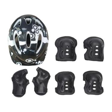 Imagem de rockible Conjunto de 7 capacetes de bicicleta para crianças, joelheiras, cotoveleiras, equipamentos de proteção para pulso, capacete de ciclismo com rolo, para, Preto