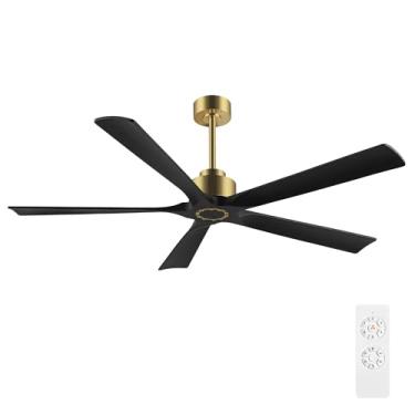 Imagem de ELEHINSER Ventilador de teto moderno de 152 cm sem luz, 5 lâminas de madeira maciça motor CC reversível sem ruído de 6 velocidades, ventilador de teto com controle remoto para quarto, sala de estar