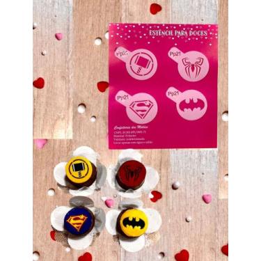 Imagem de PP21 Kit com 4 mini estêncils heróis para confeitaria e artesanato. - 