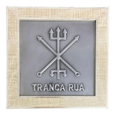 Imagem de Quadro Exu Tranca Rua Madeira Carvalho e Metal 18 x18 cm