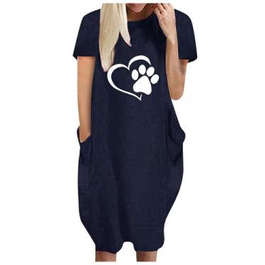 Imagem de Moda Feminina Loose Love Print O-neck Bolsos Casual Vestido de mangas 