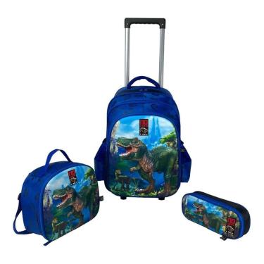 Imagem de Kit Mochila Rodas Dinossauro Infantil 3 Peças Mochila