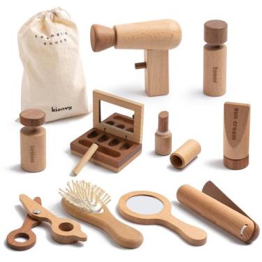 Imagem de Conjunto de brinquedos de maquiagem de madeira kienvy de 11 peças para