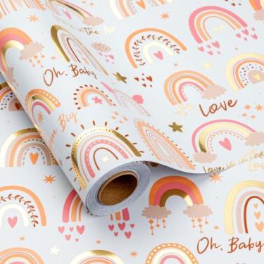 Imagem de Papel de embrulho Burymento Rainbow Boho Gold Foil 43cm x 10m