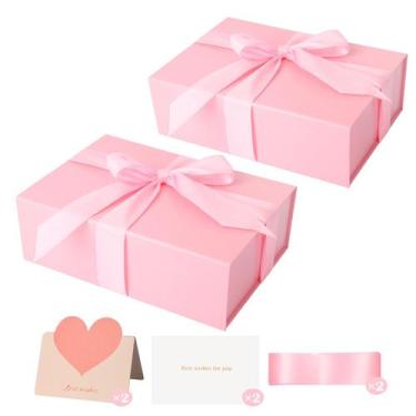 Imagem de Caixa de presente ZUVYRO Magnética Rosa 28x18x9 cm com fita x2
