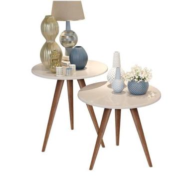 Imagem de Kit 2 Mesa Yumi Redonda 45cm Pé Palito 50cm E 60cm Tripé - Jthome, Off