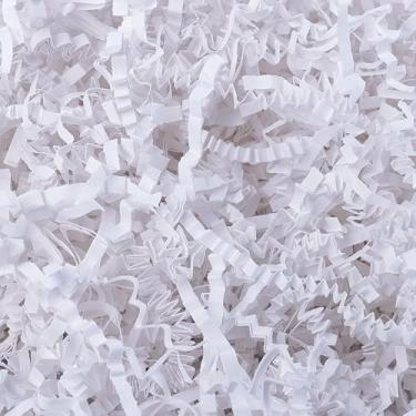 Imagem de Enchimento de papel amassado desfiado de 200 ml para cestas de presente, caixa de presente, enchimento de papel enrugado branco para decoração de presentes de Natal, Ano Novo, cesta de papel, ráfia de