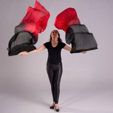 Imagem de Par Fan Véu Leque Degrade Vermelho e Preto Dança do Ventre - VFAN-9 - 