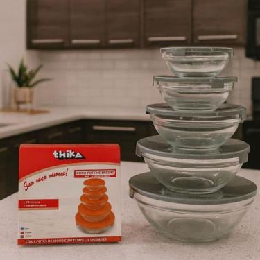 Imagem de Conjunto 5 Potes Vidro Tampa Hermética Mantimentos Cinza - Thika
