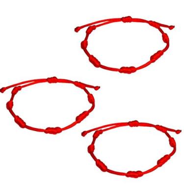 Imagem de Kit 5 Pulseira 7 Nós Vermelha Kabbalah Proteção Contra Inveja e Energi