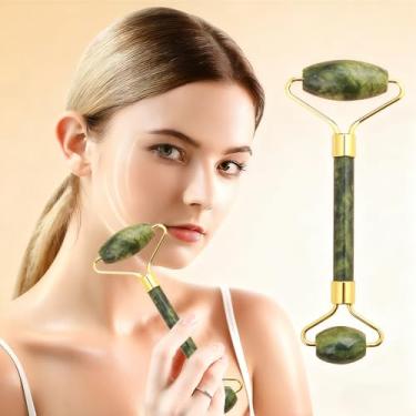 Imagem de Kit facial Gua Sha e rolo de jade com 2 peças | Conjunto massageador de pedra de jade para antienvelhecimento, redução de rugas e cuidados com a pele | Ferramenta de beleza perfeita para rosto, olhos