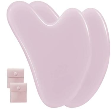 Imagem de 2 ferramentas faciais para Gua Sha, bastões de massagem manual para esculpir a linha da mandíbula e reduzir o inchaço, ferramenta de massagem facial, ferramenta de cuidados com a pele, rosa
