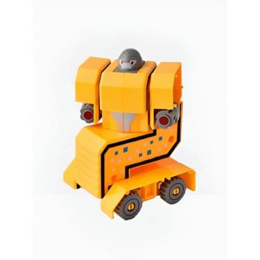Imagem de Robô Transformável Número 2, Brinquedo Educativo em ABS, Amarelo e Cinza, 10cm Altura, para Crianças Acima de 3 Anos, Estimula Coordenação Motora