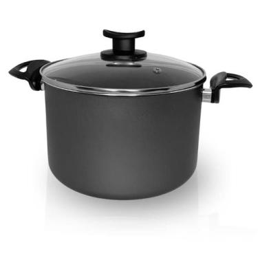 Imagem de Caldeirão Panela Alta Teflon Antiaderente 22 cm Tampa Vidro - Alumínio
