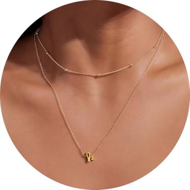 Imagem de Colar feminino com inicial em camadas, pingente de letra A-Z, gargantilha de corrente dupla, joias delicadas em camadas, estilo minimalista, 14+2in/16+2in, Aço inoxidável, Sem Pedra Preciosa