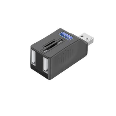 Imagem de Hub USB, hub multiportas 5 em 1 com leitor de cartão SD/TF, 3 portas USB, adaptador portátil de alumínio para MacBook, Chromebook, laptops Windows e muito mais (preto)