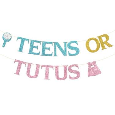 Imagem de Banner para adolescentes ou tutus - decoração de festa revelação de gênero - chá de bebê menino ou menina - Decorações de festa de bebê de boas-vindas - brilho rosa azul
