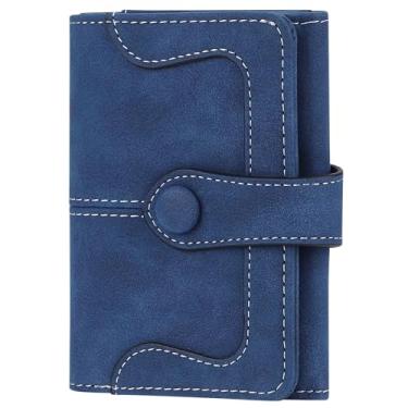Imagem de Cynure Carteira feminina de couro dobrável para cartão de crédito curta compacta com bolso com zíper, Azul-real, one size, Vintage