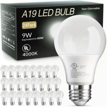 Imagem de Lâmpadas LED TJOY A19 9W 800lm 4000K E26 120V, pacote com 24