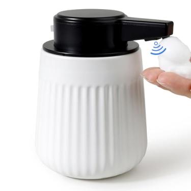 Imagem de BosilunLife Dispensador automático de sabão de cerâmica com bico de bomba estendido, 3 níveis ajustáveis, espuma sem toque, dispensador de espuma para lavar à mão para banheiro e cozinha, design