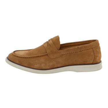 Imagem de Mocassim Loafer Masculino Couro Camurça Nobre Calce Facil Old Money Solado TR Confortavel Macio Tamanho:44;Cor:Marrom Claro;Gênero:Masculino;Departamento BS:Esporte