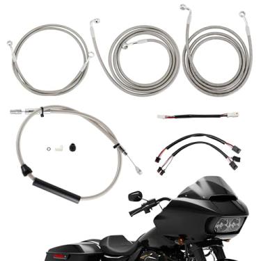 Imagem de TIGERSGATE Kit de cabos de guidão Touring Ape Hangers de 40.6 cm, Plug & Play Kit de chicote de fios de extensão de sinais de seta dianteiros e TBW e CAN Bus e fio de aderência aquecido para Harley