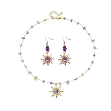 Imagem de QCWN Conjunto de joias de nó de fita de ouro delicado com brincos de pino gargantilha para mulheres Y2K lindo colar de sol joias presentes estéticos