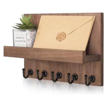 Imagem de Suporte para cabide de parede com 5 ganchos para pendurar toalhas, roupas, chapéu, suporte de bolsa - rack de madeira rústica banheiro entrada cabideiro suporte de parede (cor: Borgonha)