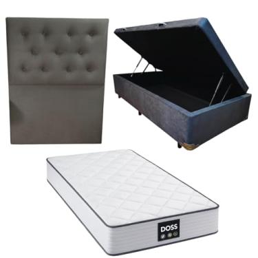 Imagem de Cama Box Baú Blindada com Colchão Doss Molas Ensacadas 30cm + Cabeceira Botonê (SUEDE CINZA, Solteiro)