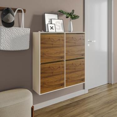 Imagem de Sapateira 4 portas suspensa para casa quarto organizadora com porta basculante sapateira organizadora (off madeirado)