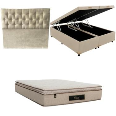 Imagem de Cama Box Baú Bipartida Blindada com Colchão Cloud Molas Ensacadas C/Pillowtop 32cm + Cabeceira Botonê (CORINO BEGE, Queen)