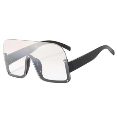 Imagem de HCPIHF Óculos vintage grandes de meia armação, femininos, masculinos, punk de luxo, UV400 (preto-prata claro)