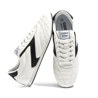 Imagem de LUCKY STEP Tênis feminino leve e moderno, sola fina, atlético, casual, corrida, academia, treino, confortável, tênis de caminhada, Branco/preto, 37