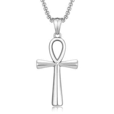 Imagem de HEXALOVA Colar de cruz para homens, pingente de cruz de aço inoxidável prateado com corrente, colar punk gótico, joia cristã gótica para mulheres, Aço inoxidável, Sem Pedra Preciosa