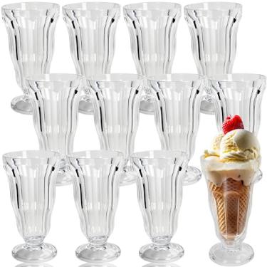 Imagem de Medanera Pacote com 12 copos de milkshake de plástico de 382 g, fonte antiquada, vidro de refrigerante, copos de sorvete de acrílico transparente para suco, suco, suco, cerveja, sobremesa, leite