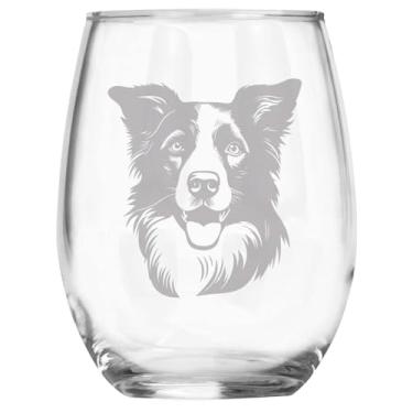 Imagem de Taça de vinho sem haste gravada com tema da raça Border Collie, presente exclusivo para mãe e pai, presentes para amantes de cães para ela/ele
