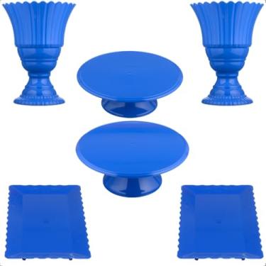 Imagem de Kit Festa Peças - Conjunto de Vaso, Boleira e Bandeja para Decoração de Festa e Mesa de Doces para Aniversário, Casamento e Chá de Bebê(AZUL ESCURO)