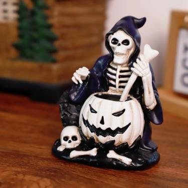 Imagem de VesHome Halloween Witch Skeleton Figurine – Resin Grim Reaper Decor, Gothic Spooky Decoration for Desk, Bookshelf, Halloween Party or Haunted House Display