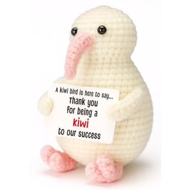 Imagem de Canmuchful Presentes de agradecimento para colega de trabalho, chefe, professor – Linda estatueta de pássaro Kiwi de crochê com cartão, presente de agradecimento, decoração de mesa feita à mão