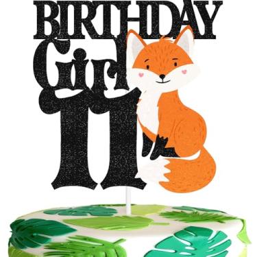 Imagem de Raposa 11º aniversário menina bolo topper animal raposa decoração festa onze anos tema para chá de bebê crianças meninas feliz aniversário decoração suprimentos