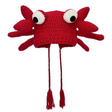 Imagem de Hshsclth Gorro unissex de caranguejo de crochê – Gorro engraçado de animais 3D para Halloween, festas à fantasia e adereços para fotos