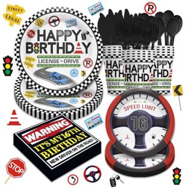 Imagem de Fpozztiyo 16th Birthday Party Decorations for Boys - New Driver Car Road 16th Birthday Plates and Napkins Tableware Sets for Learner Driver 16 Years Old Party Supplies | Serves 24