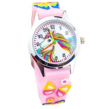 Imagem de Chewtoyo Relógio clássico e moderno com pulseira de silicone: relógio de pulso infantil fofo de desenho animado - relógio feminino com mostrador feminino, rosa, tamanho único